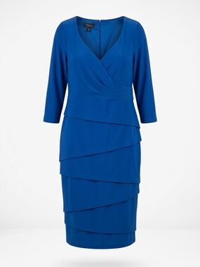 Dress Barn Cobalt Wrap Tiered Sheath Dress